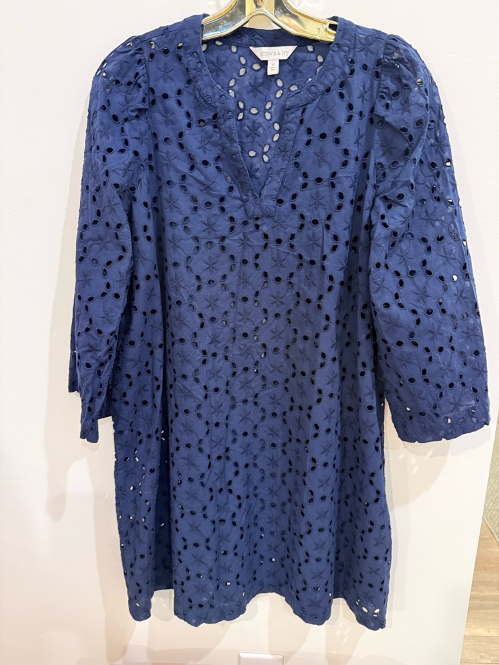 crown & ivy Navy Blue Eyelet Tunic Cover up